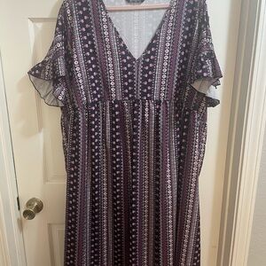 Floral V-Neck Ruffle Sleeve Dress